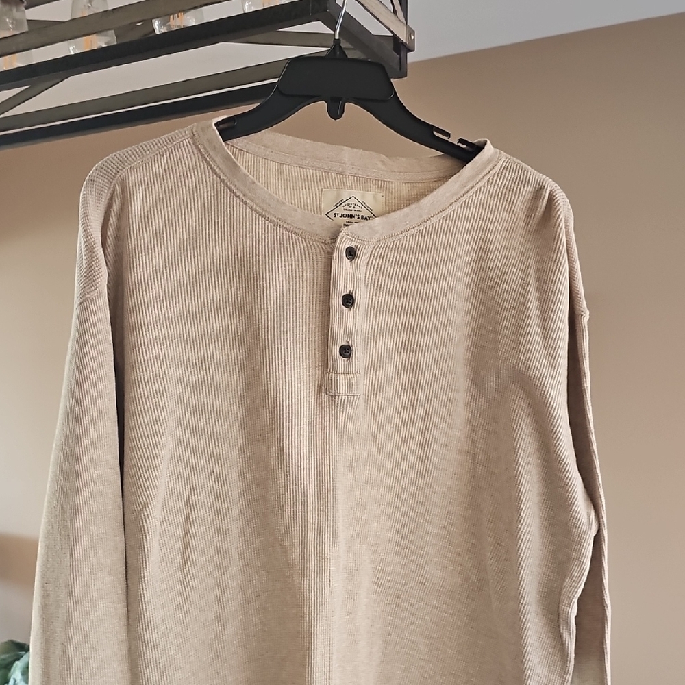St. John's Bay Tan Long Sleeve Henley Shirt